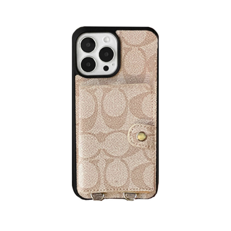 지갑과 스트랩이 있는 클래식 iPhone 케이스 브라운 -SZK240402