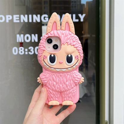かわいい漫画の Labubu Zimomo シリコン ケース |ブラウン ピンク - iPhone ケース