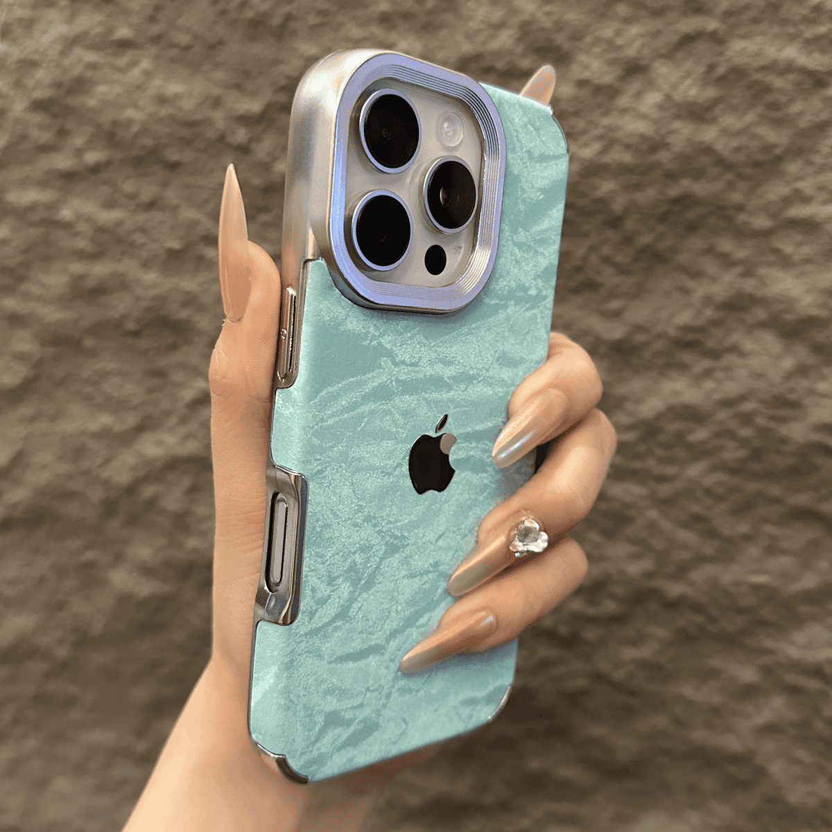 天鵝絨雪花紋理電鍍框 iPhone 手機殼