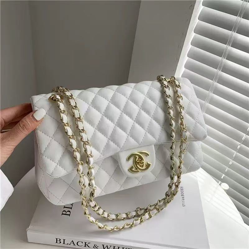 Quilted Chain Flap Leather Crossbody Bag