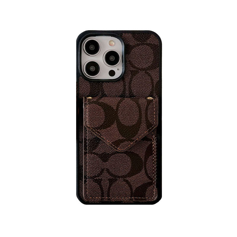 Custodia classica per iPhone con porta carte e cinturino marrone chiaro -SJ240513