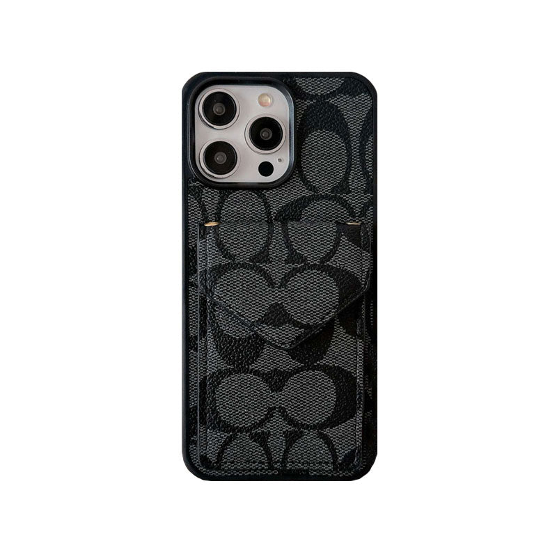Custodia classica per iPhone con porta carte e cinturino marrone chiaro -SJ240513
