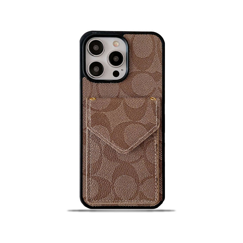 Custodia classica per iPhone con porta carte e cinturino marrone chiaro -SJ240513