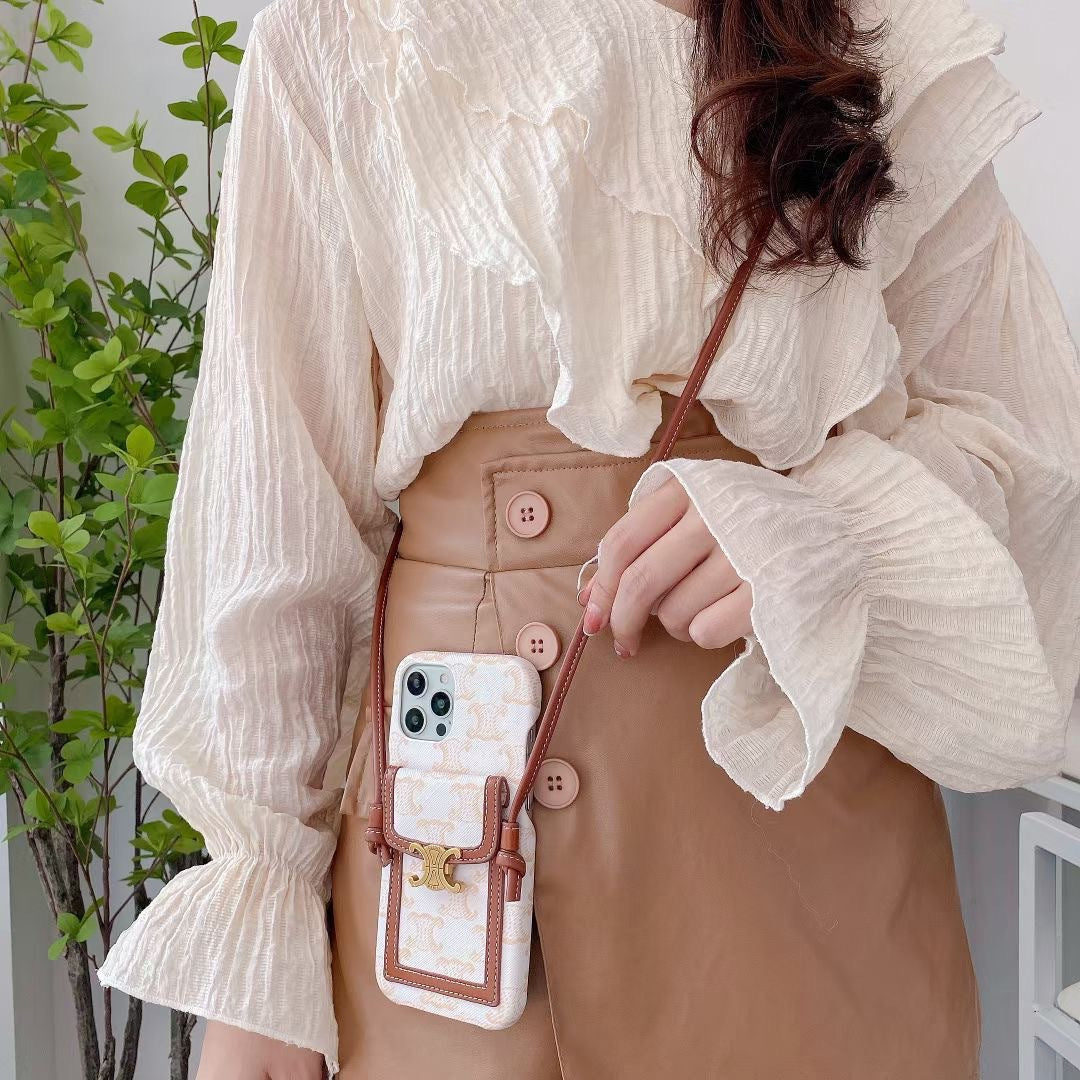 Weiße Celine iPhone-Hülle mit Kartenhalter -LH240109