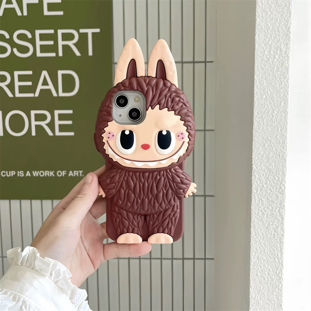 かわいい漫画の Labubu Zimomo シリコン ケース |ブラウン ピンク - iPhone ケース