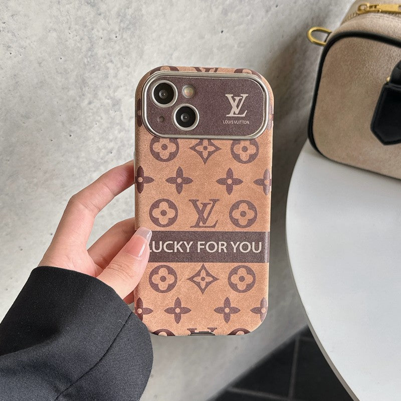 Luxe bruin & zwart klassiek lederen iPhone-hoesje