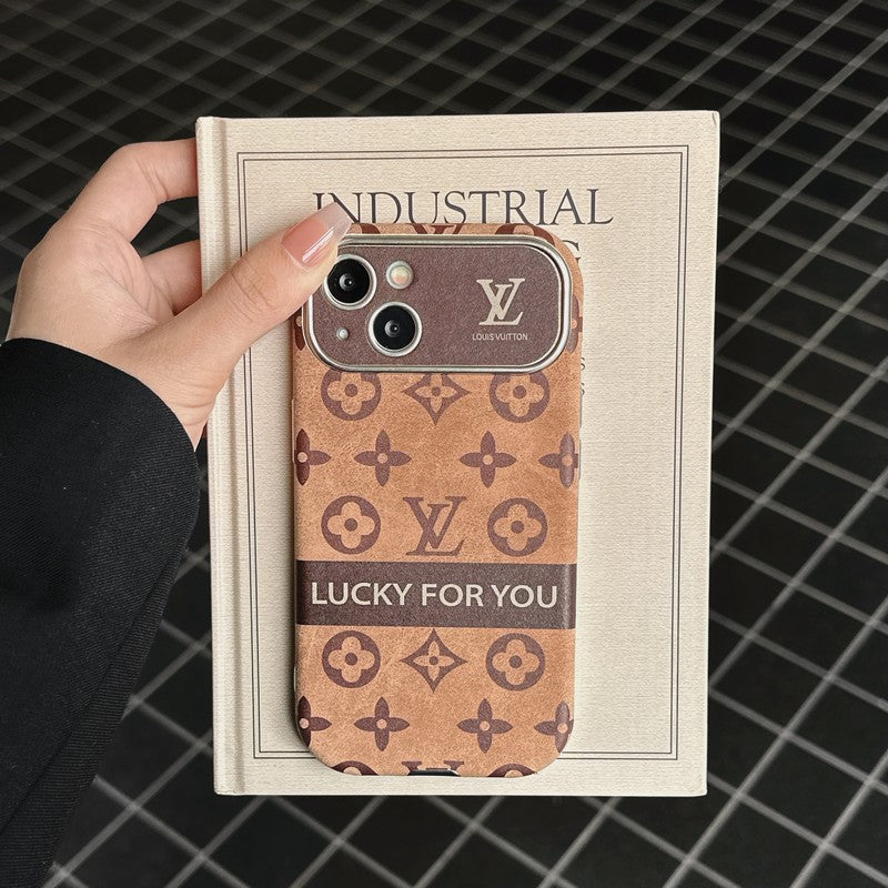 Luxe bruin & zwart klassiek lederen iPhone-hoesje