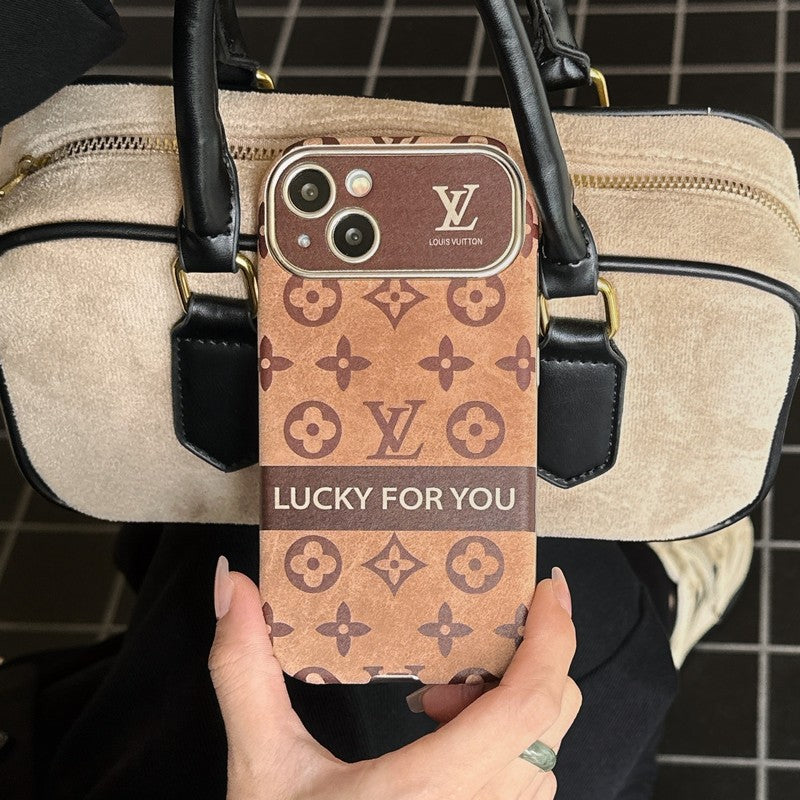 Luxe bruin & zwart klassiek lederen iPhone-hoesje
