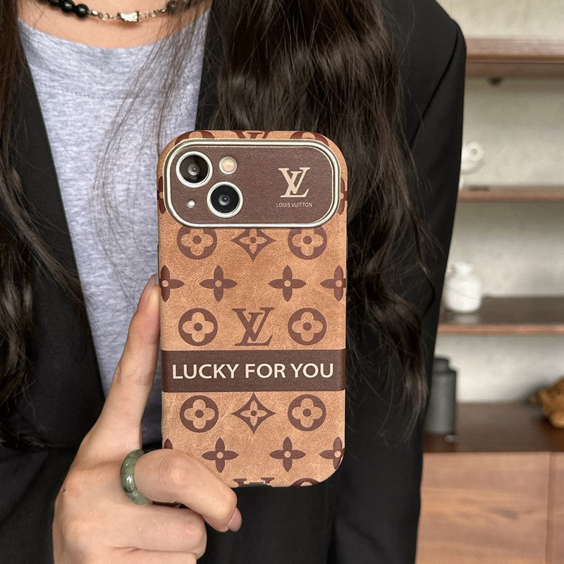 Luxe bruin & zwart klassiek lederen iPhone-hoesje