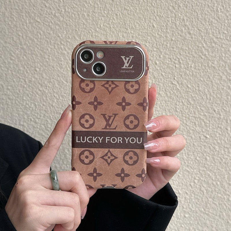 Luxe bruin & zwart klassiek lederen iPhone-hoesje