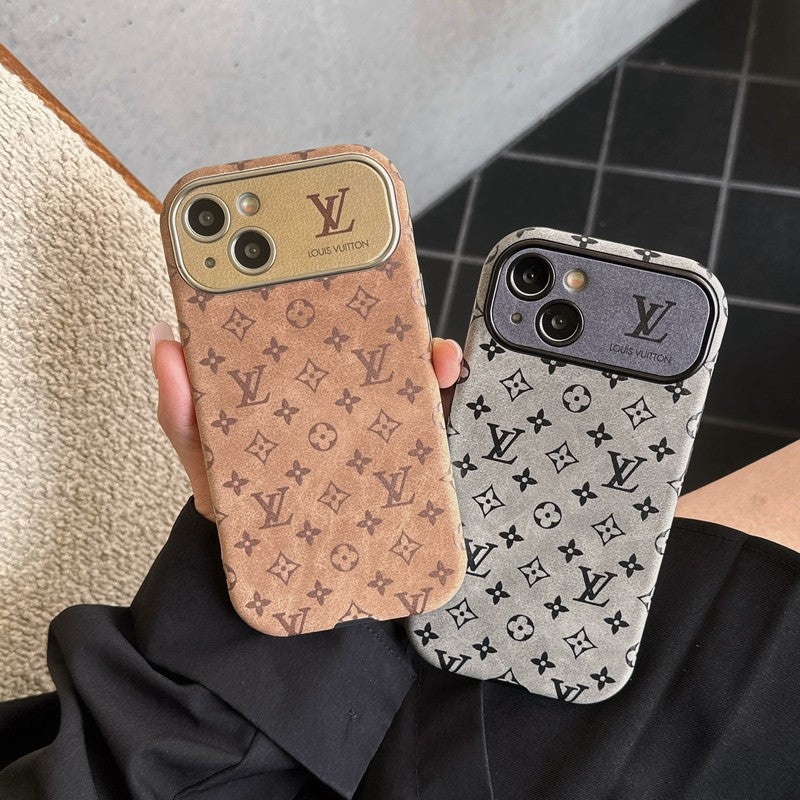 Luxe bruin & zwart klassiek lederen iPhone-hoesje