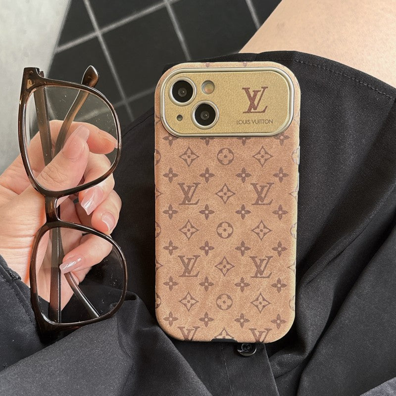 Luxe bruin & zwart klassiek lederen iPhone-hoesje