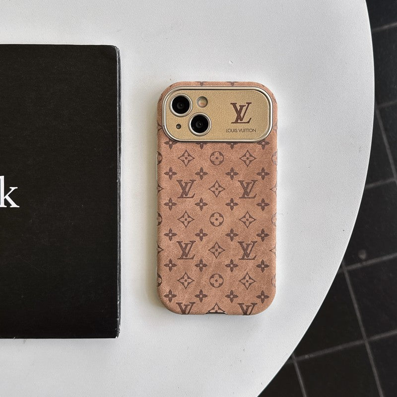 Luxe bruin & zwart klassiek lederen iPhone-hoesje