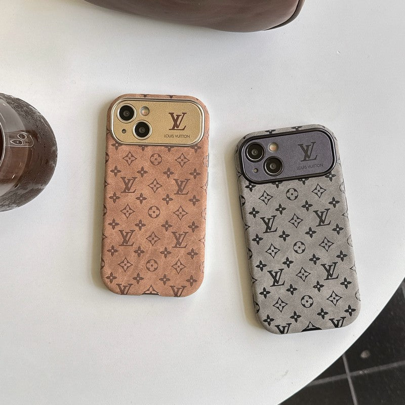 Luxe bruin & zwart klassiek lederen iPhone-hoesje