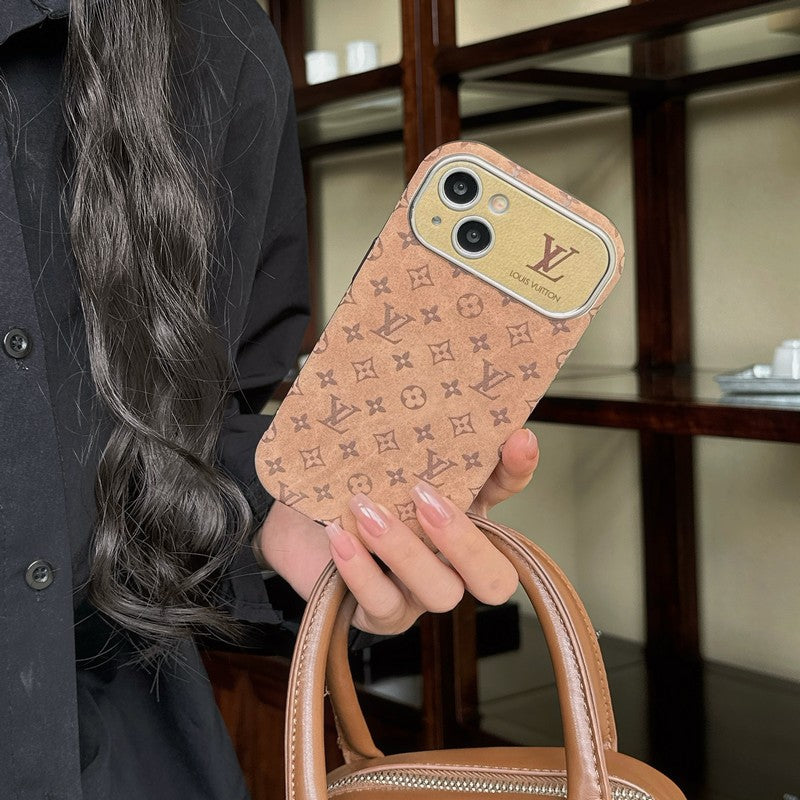 Luxe bruin & zwart klassiek lederen iPhone-hoesje