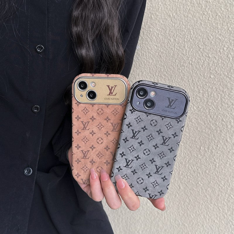 Luxe bruin & zwart klassiek lederen iPhone-hoesje