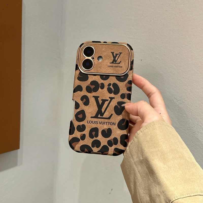 Luxuriöse braune iPhone-Hülle aus lilafarbenem Leder