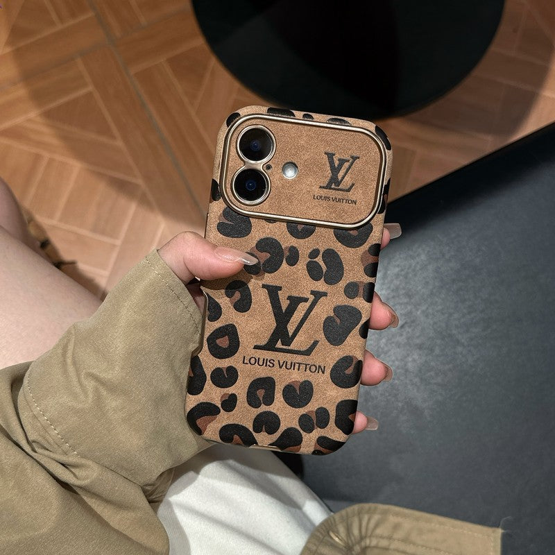 Luxuriöse braune iPhone-Hülle aus lilafarbenem Leder
