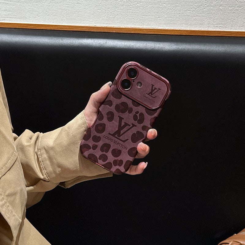 Luxuriöse braune iPhone-Hülle aus lilafarbenem Leder
