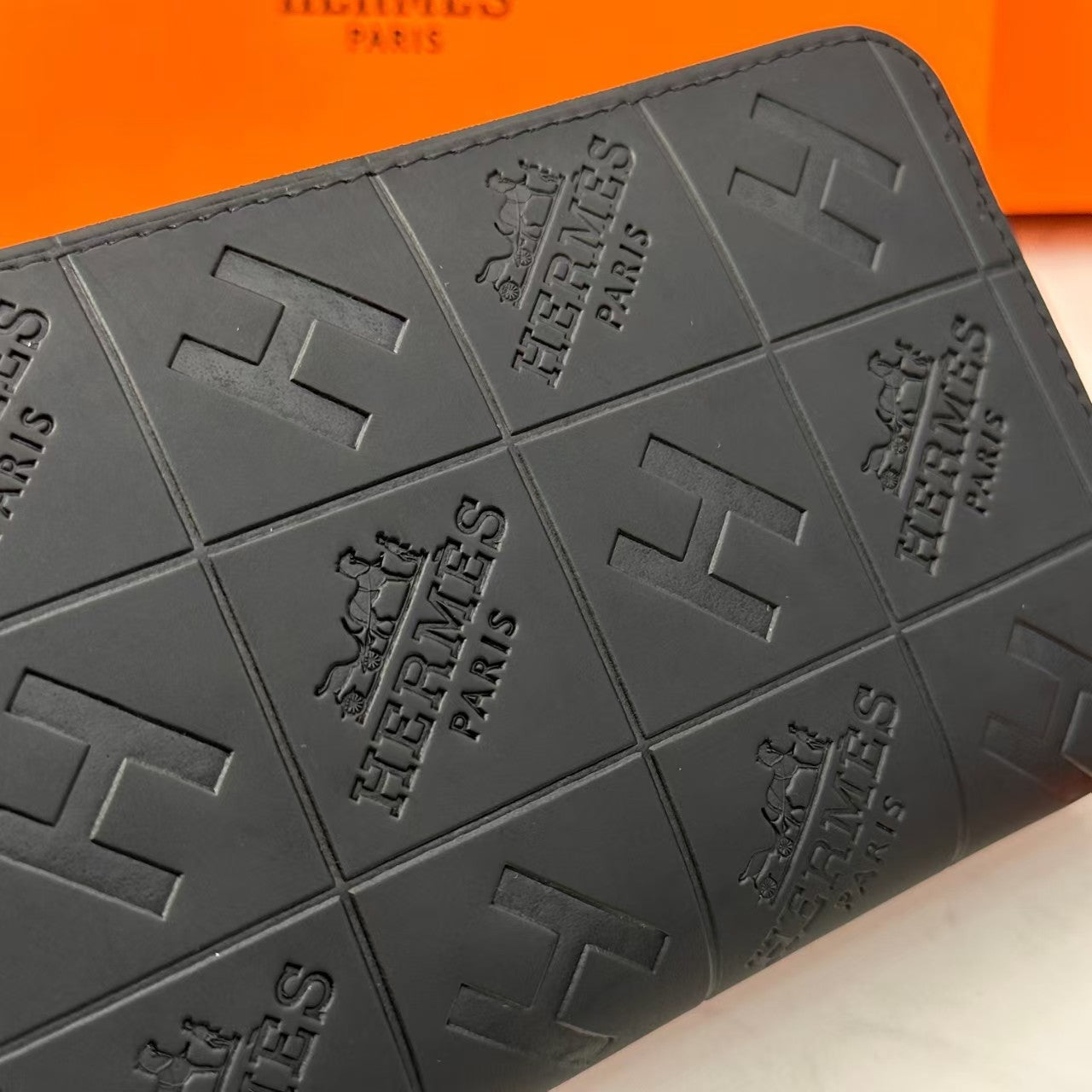 H Black Embossed Leather Wallet