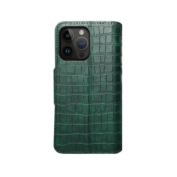 Alligaattoritulostus iPhone-kotelo lompakolla ja hihnalla