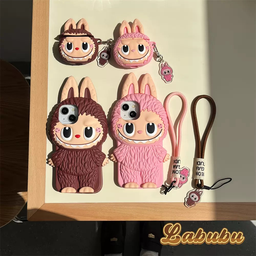 かわいい漫画の Labubu Zimomo シリコン ケース |ブラウン ピンク - iPhone ケース