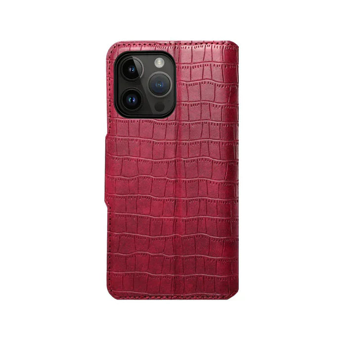 Alligaattoritulostus iPhone-kotelo lompakolla ja hihnalla