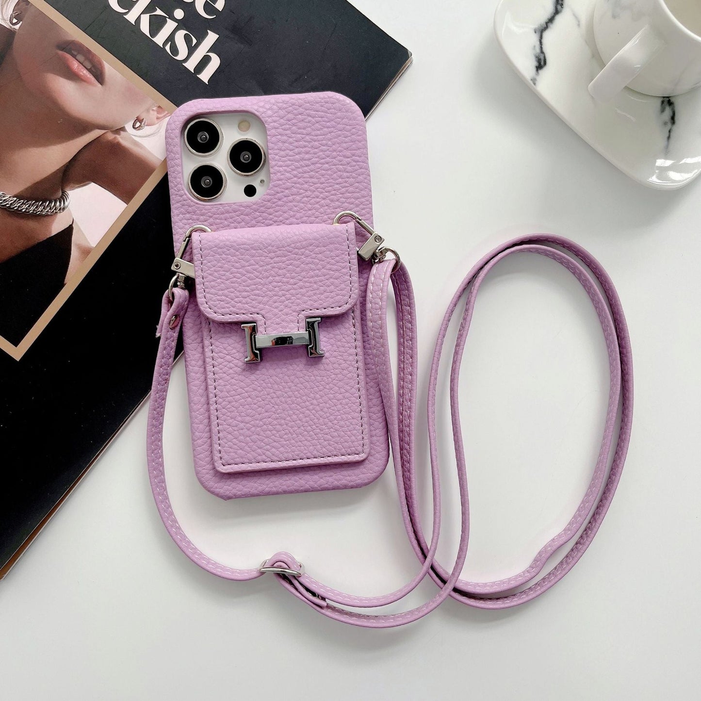 H-kaarthouder iPhone-hoesje met leren ketting