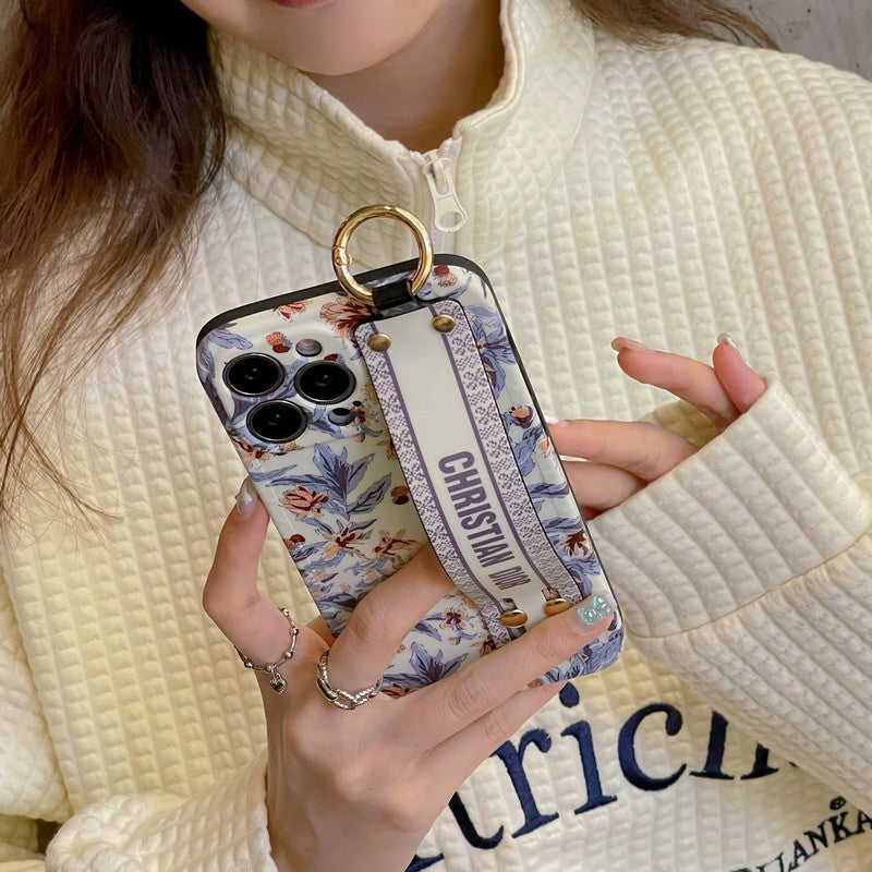 時尚紫色 & 白色腕帶 iPhone 保護殼