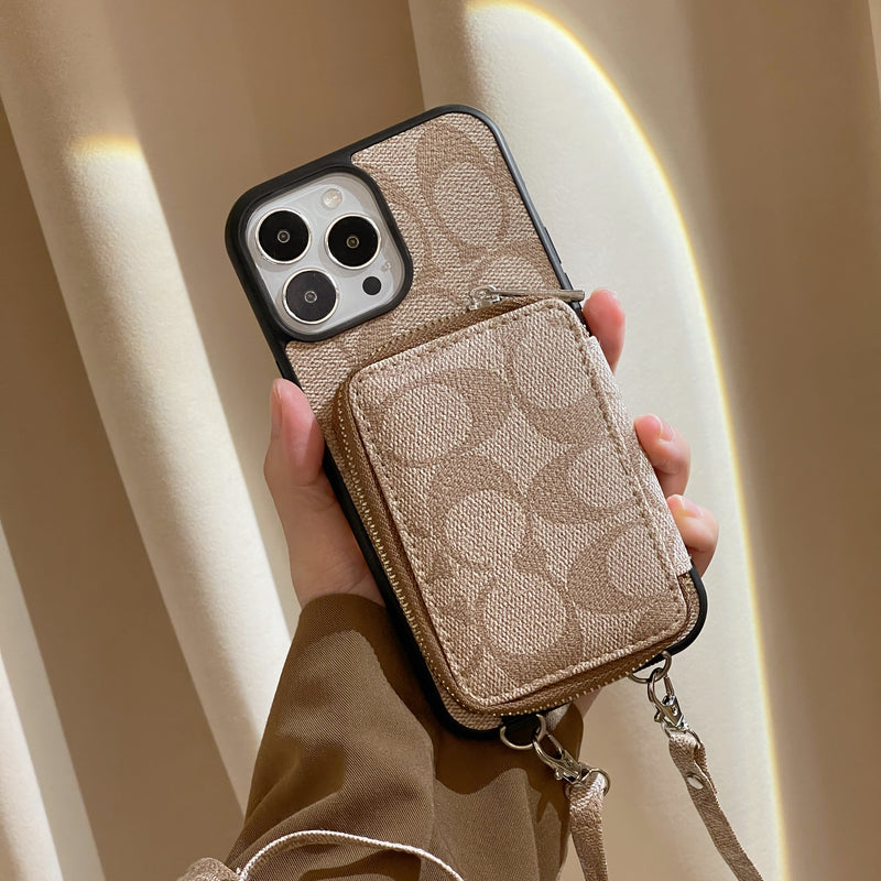 クラシック iPhone ケース ウォレット付き コーヒー-LQB241412