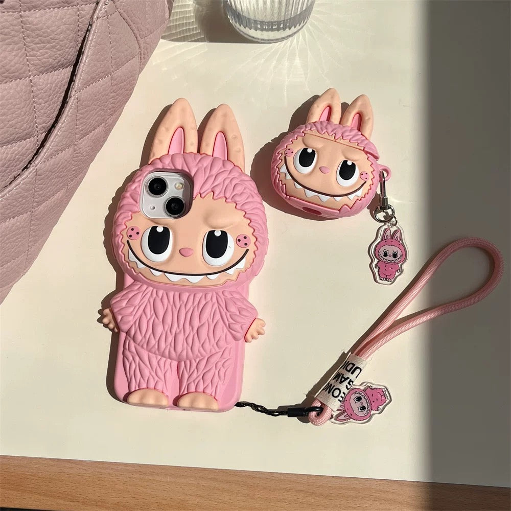 かわいい漫画の Labubu Zimomo シリコン ケース |ブラウン ピンク - iPhone ケース