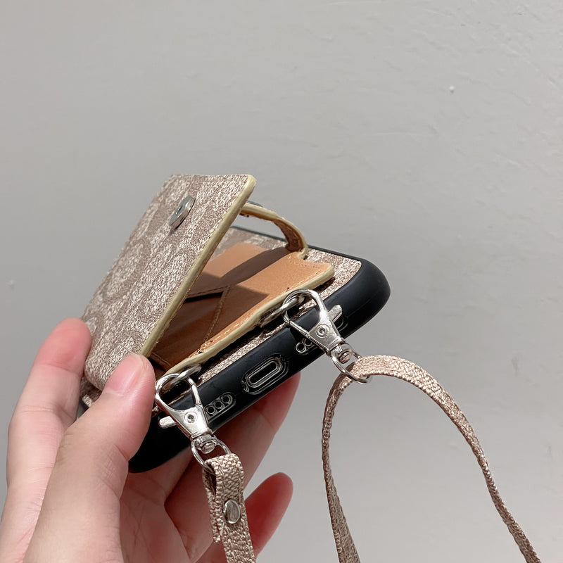 Klassiek iPhone-hoesje met portemonnee en riem, wit -SZK240402