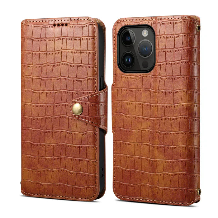 Alligaattoritulostus iPhone-kotelo lompakolla ja hihnalla