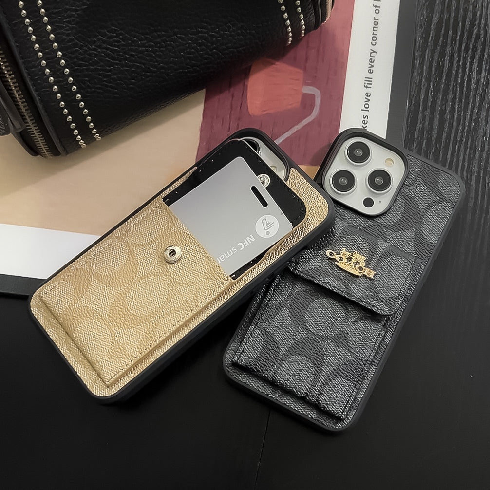 Custodia classica per iPhone con portafoglio porta carte Caffè -SZK240425