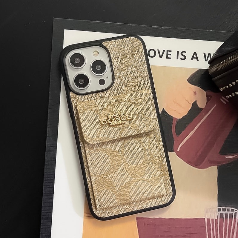 Custodia classica per iPhone con portafoglio porta carte Caffè -SZK240425