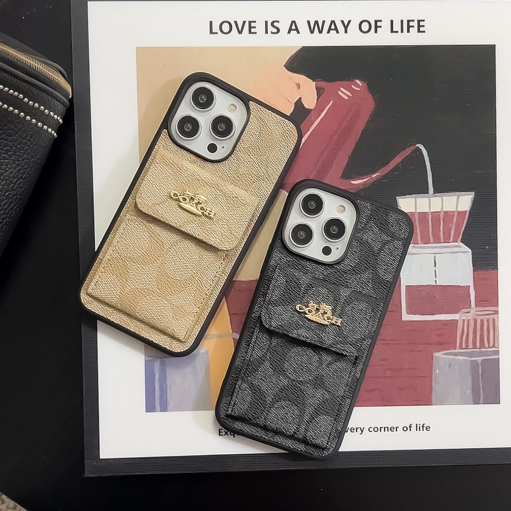 Custodia classica per iPhone con portafoglio porta carte Caffè -SZK240425