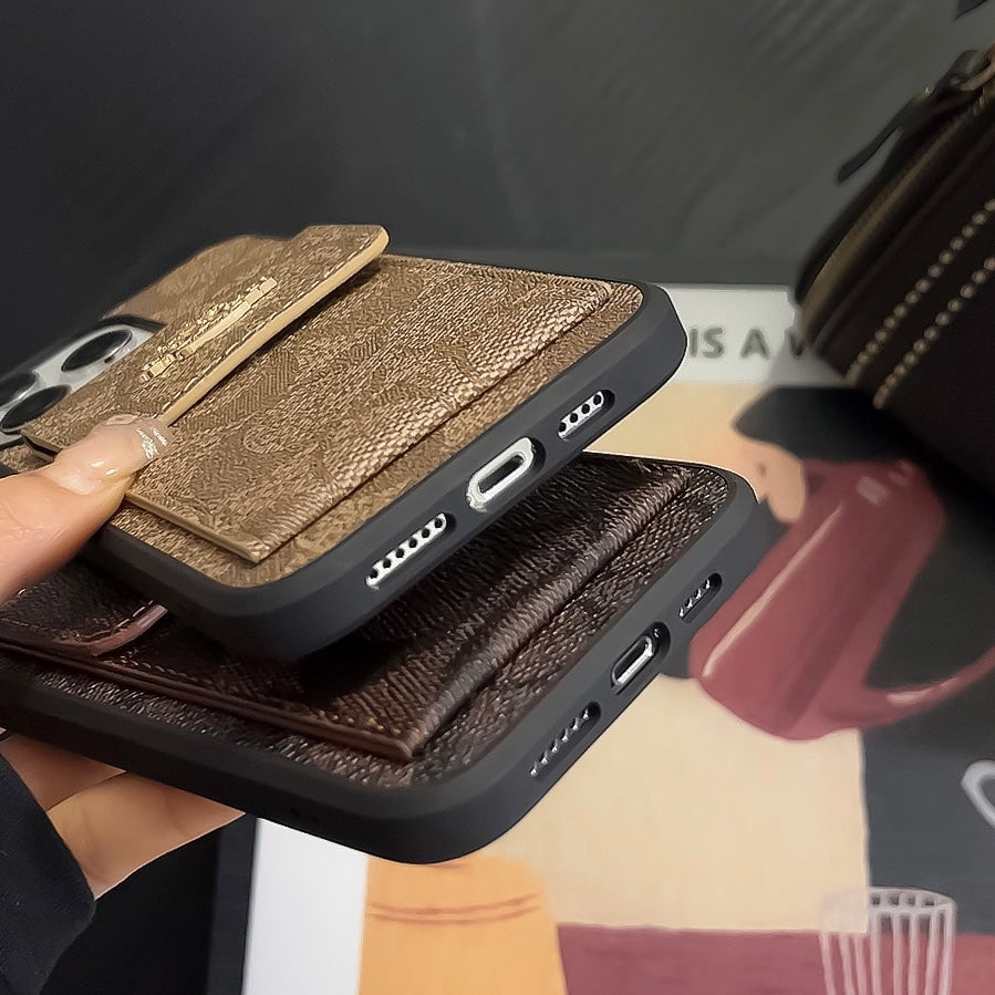 Custodia classica per iPhone con portafoglio porta carte Caffè -SZK240425