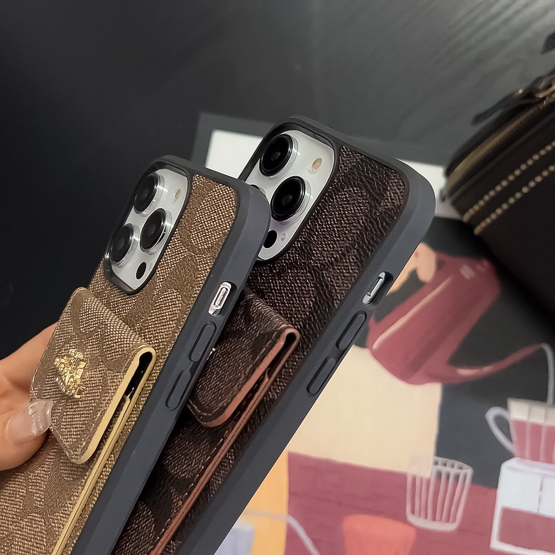 Custodia classica per iPhone con portafoglio porta carte Caffè -SZK240425