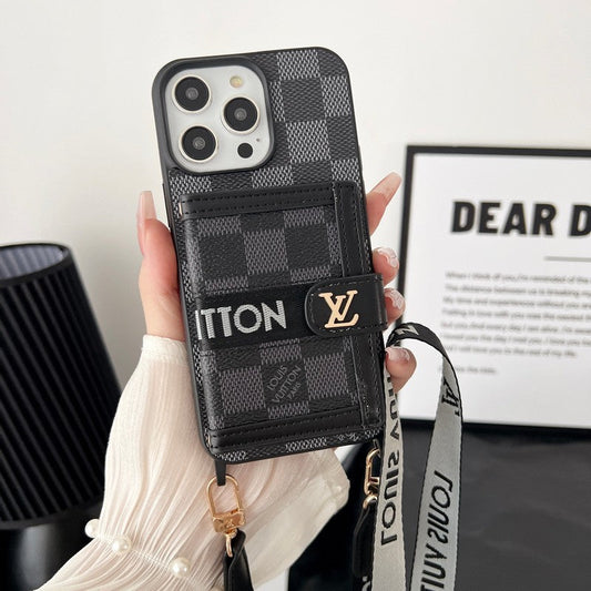 Luxuriöse iPhone-Hülle mit Kartentaschenkette in Schwarz und Weiß