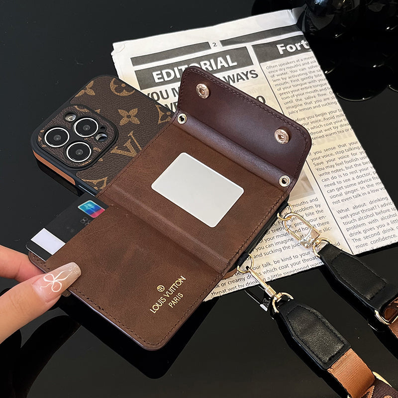 Étui pour iPhone avec chaîne de sac à cartes de luxe marron