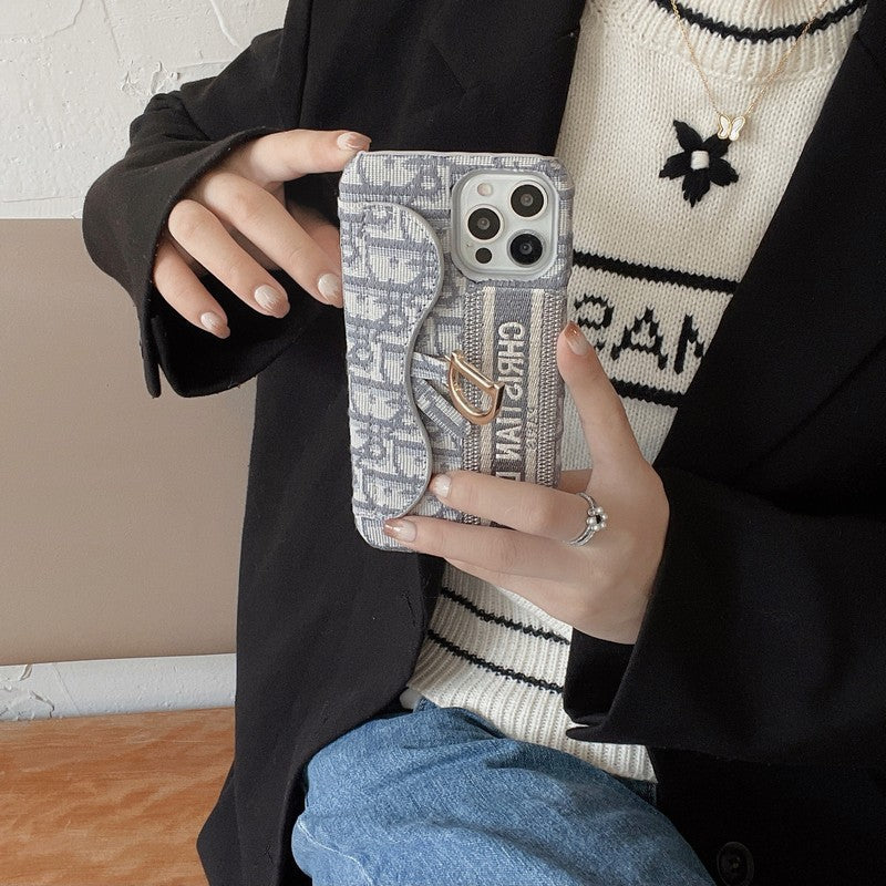 Modieus iPhone-hoesje van zwart & grijs stoffen kaartzakje