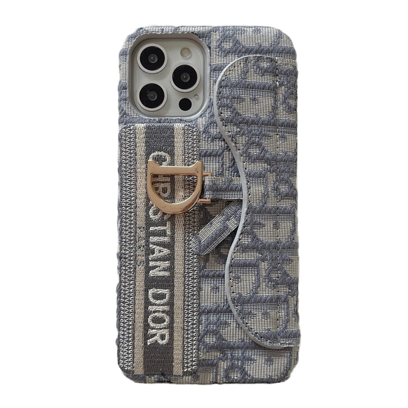 Modieus iPhone-hoesje van zwart & grijs stoffen kaartzakje