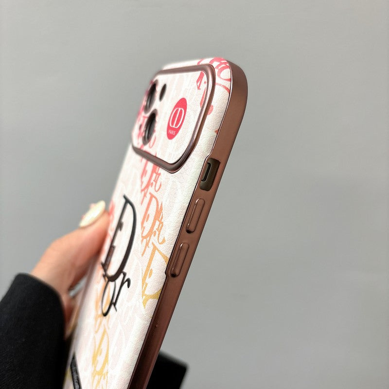 時尚白色 & 棕色皮革 iPhone 保護殼