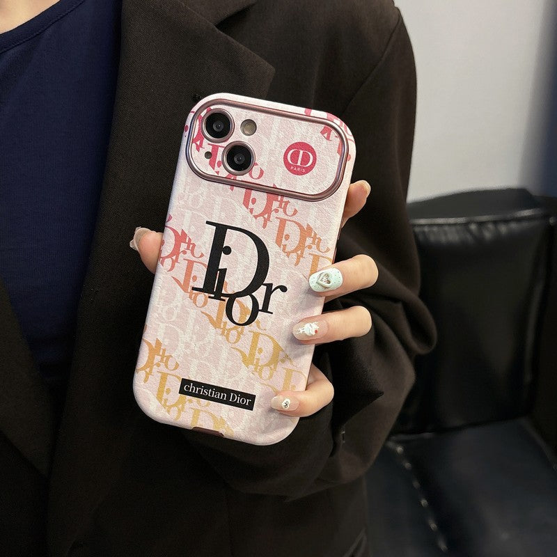 時尚白色 & 棕色皮革 iPhone 保護殼