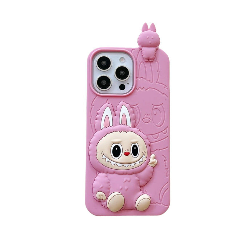 Custodia in silicone 3D Labubu simpatico cartone animato | Marrone Rosa - Custodia per iPhone