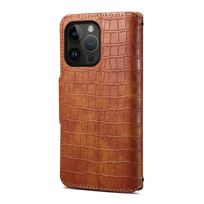 Alligaattoritulostus iPhone-kotelo lompakolla ja hihnalla