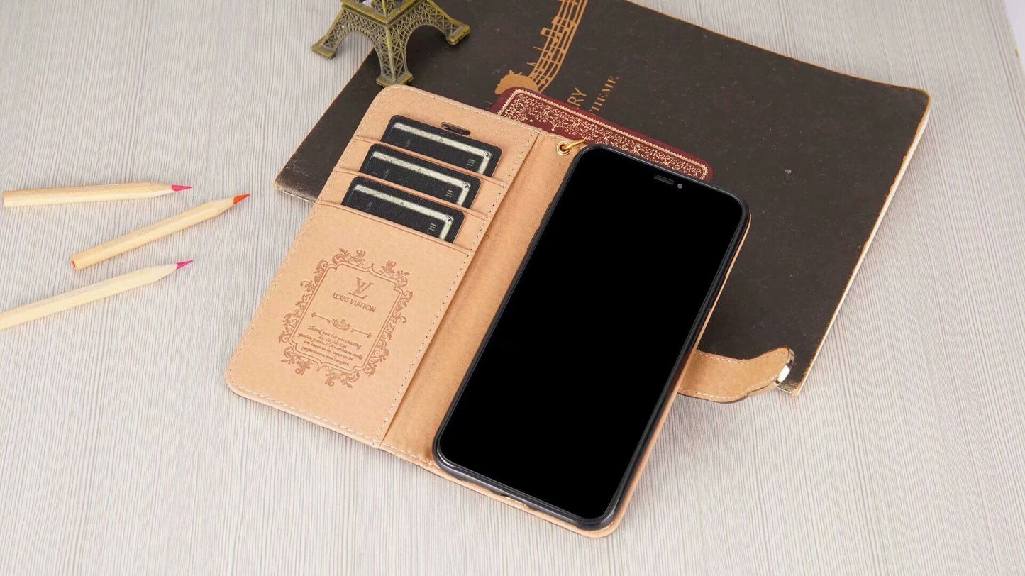 Luxus-Monogramm-Geldbörsenhülle für Samsung – Schwarzes Schachbrettmuster