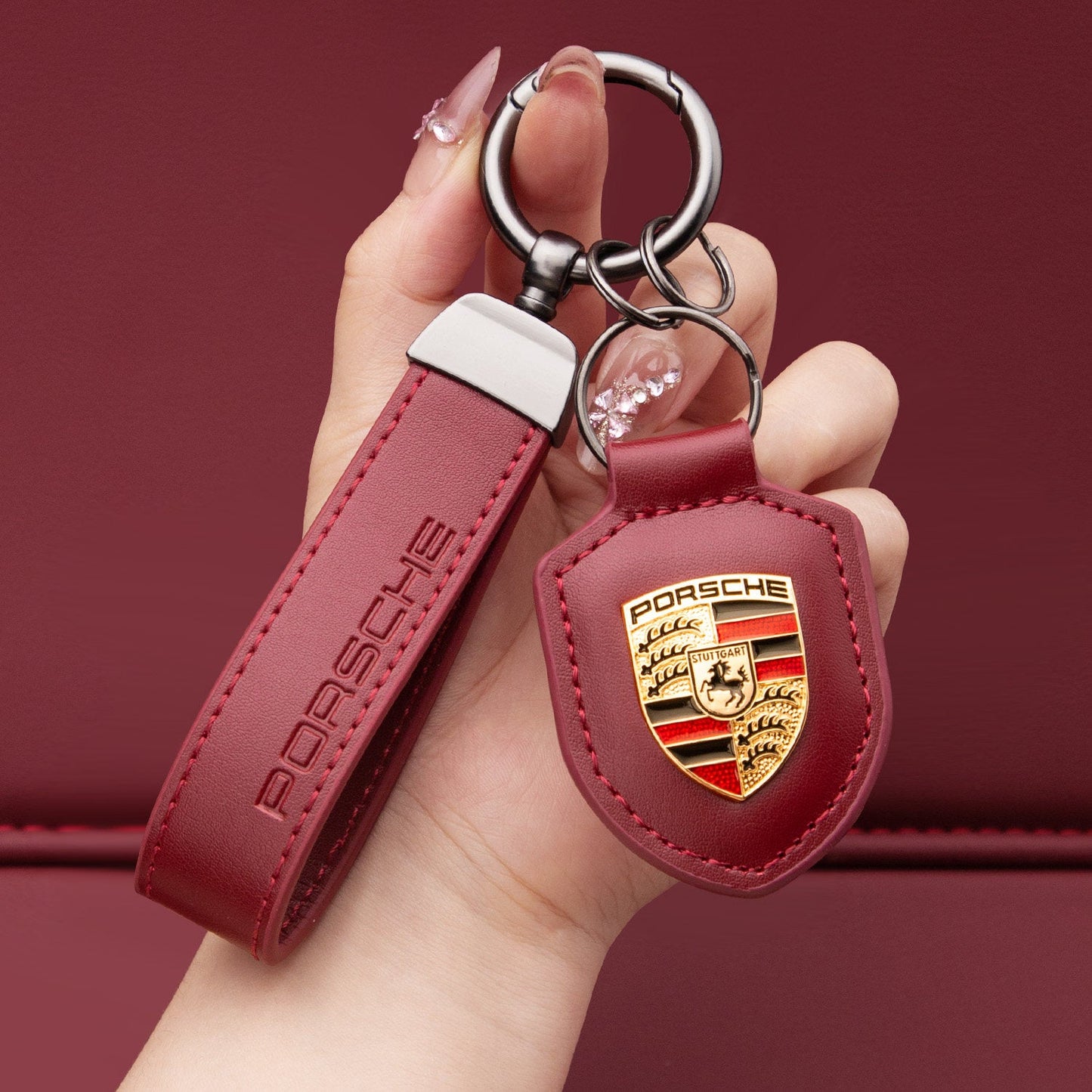 Porsche-Schlüsselanhänger aus echtem Leder
