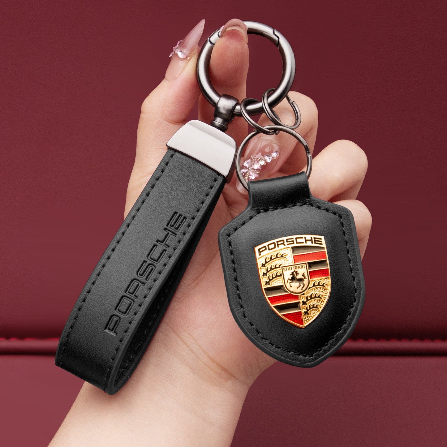Porsche-Schlüsselanhänger aus echtem Leder